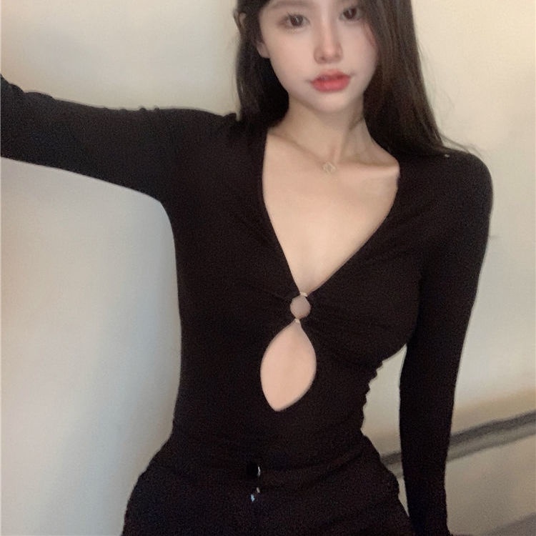 Áo thun tay dài màu trơn thời trang thu đông quyến rũ cho nữ