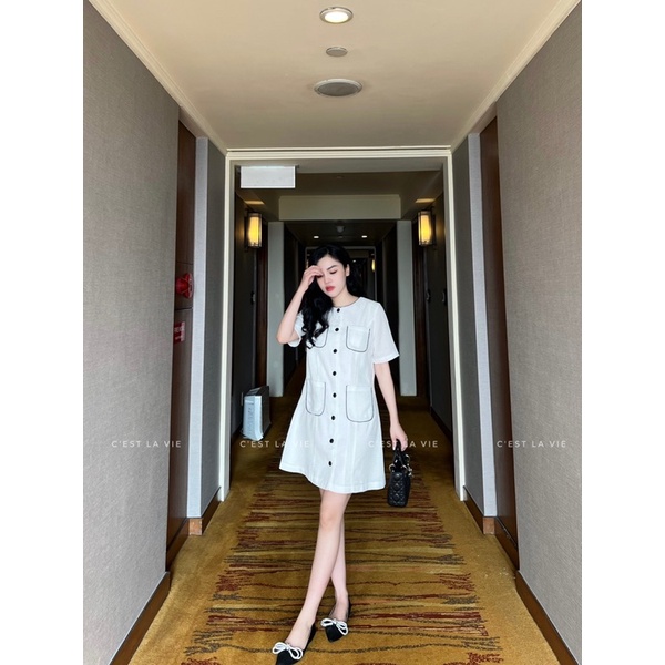 Váy tweed cúc bọc viền túi C'est la vie