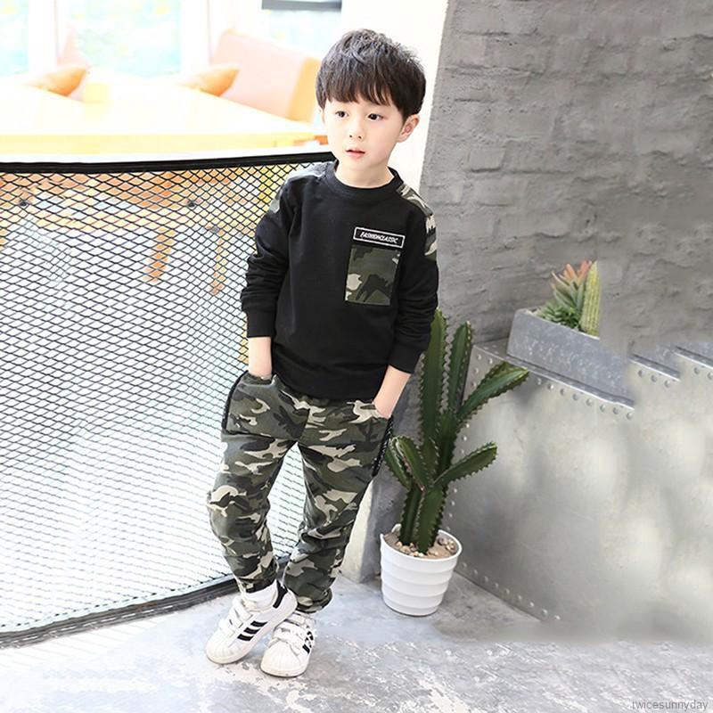 Set đồ dài họa tiết rằn ri dễ thương cho bé trai