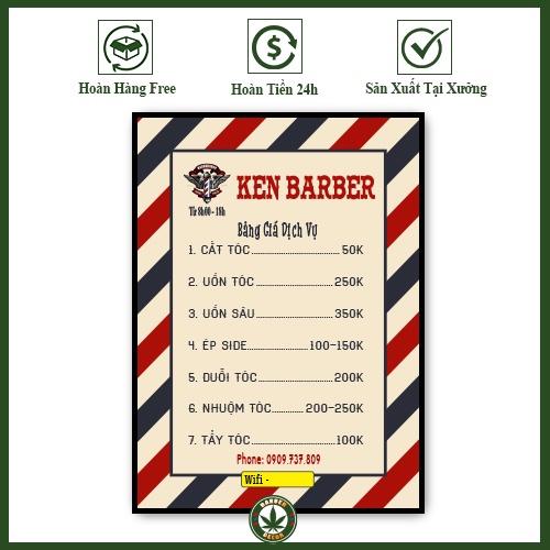 Menu Quán Tóc - BarberShop - Salon Tóc... Thiết Kế Theo Yêu Cầu Có Khung Treo Tường Hoặc Để Bàn