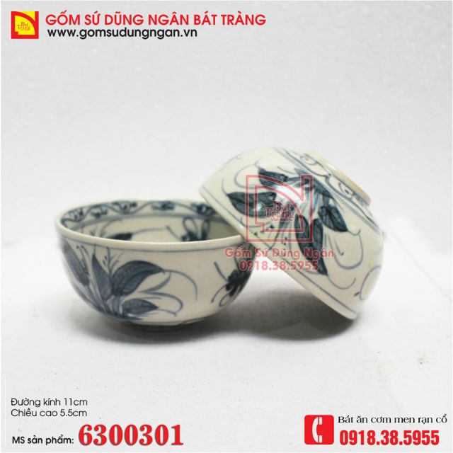 10 chiếc Bát ăn cơm men rạn cổ vẽ chuồn khoai