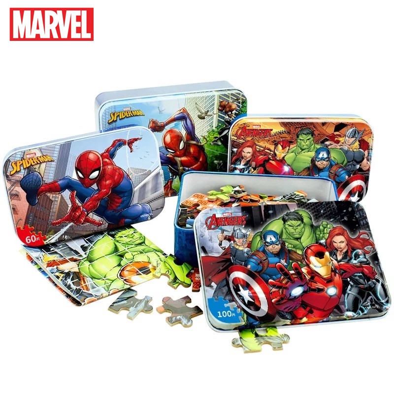 Bộ Xếp Hình 100 Miếng Gỗ Hình Marvel Avengers Spiderman Cho Bé