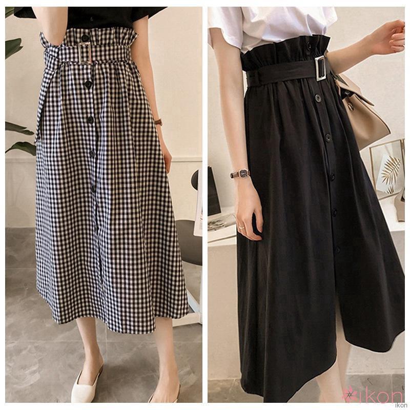 Set chân váy midi lưng cao + áo thun tay ngắn dành cho nữ