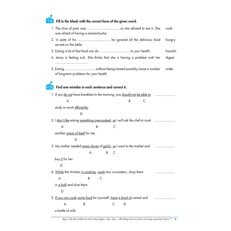 Sách Combo Big 4 - Bộ Đề Tự Kiểm Tra 4 Kỹ Năng Nghe - Nói - Đọc - Viết (Cơ Bản Và Nâng Cao) Tiếng Anh Lớp 9 (Bộ 2 Cuốn)