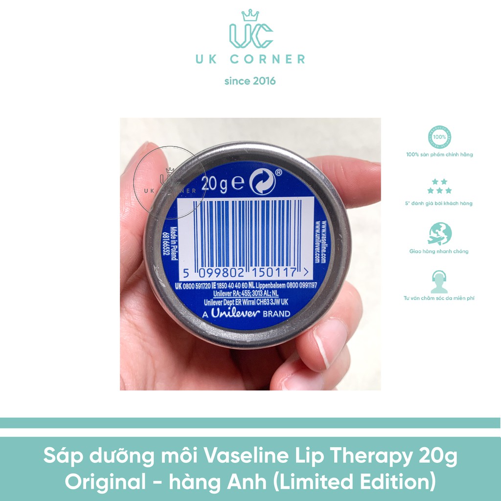 Sáp dưỡng môi Vaseline Lip Therapy 20g hàng Anh (UK)