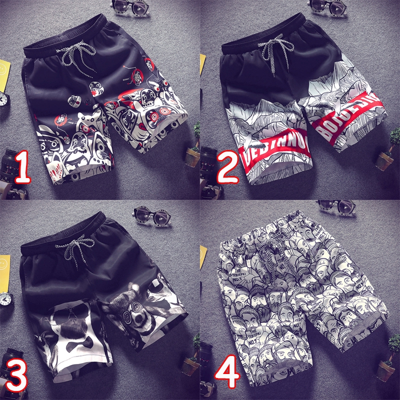 Quần short đi biển dáng rộng nhanh khô họa tiết hoạt hình năng động cho nam