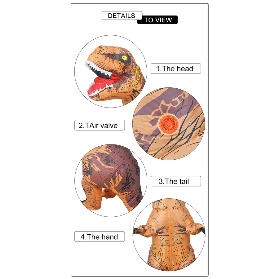 Bộ Đồ Bơm Hơi Hóa Trang Khủng Long T-rex Cho Người Lớn Và Trẻ Em Trong Tiệc Halloween