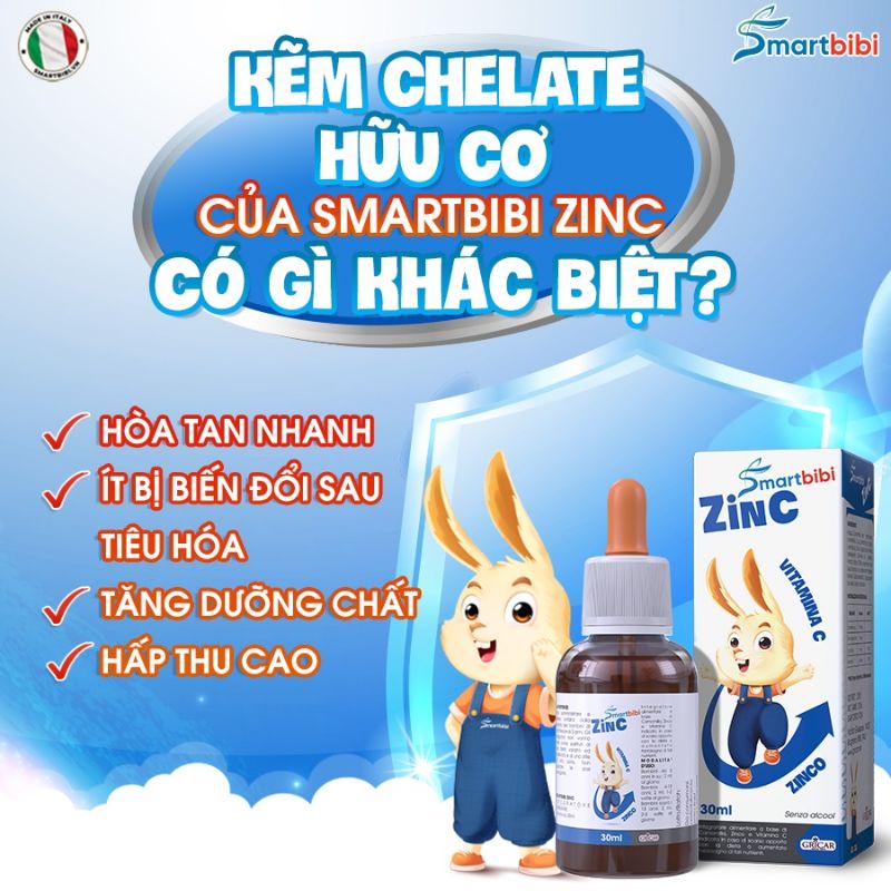 Smart bibi ZinC (ZinC smartbibi) kẽm hữu cơ, kẽm chelat hữu cơ giúp trẻ ăn ngon, tăng đề kháng