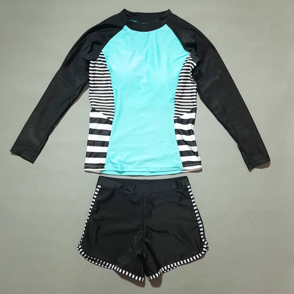 Bộ đồ bơi tay dài chống nắng quần short thể thao bé gái tuổi teen