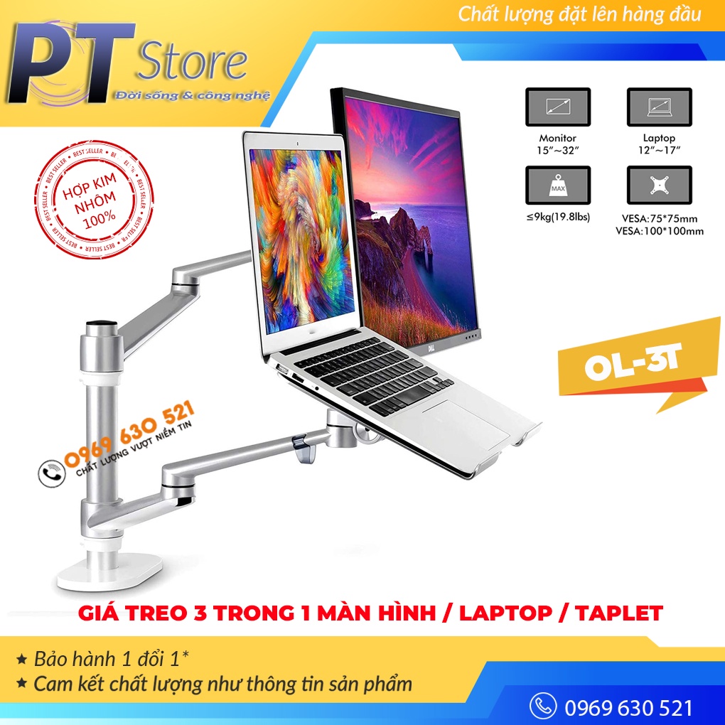 Giá Treo Màn Hình 17-32Inch-Hợp Kim Nhôm Cao Cấp / Laptop 11 -17.3Inch / Tablet &amp; Điện Thoại 4.5 - 13Inch - Model OL-3T