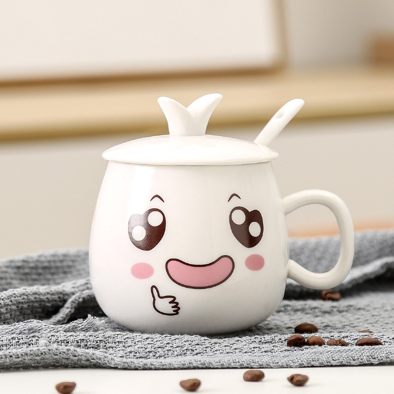 Cốc trà, cà phê gốm sứ cao cấp hình mặt cười hoặc logo starbuck KÈM THÌA VÀ NẮP 300ml | BigBuy360 - bigbuy360.vn