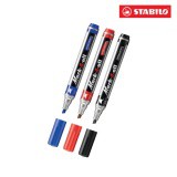 Bộ 3 Bút lông dầu đầu vuông STABILO Mark-4-all PERMANENT xanh + đỏ + đen (MK653-C3A)