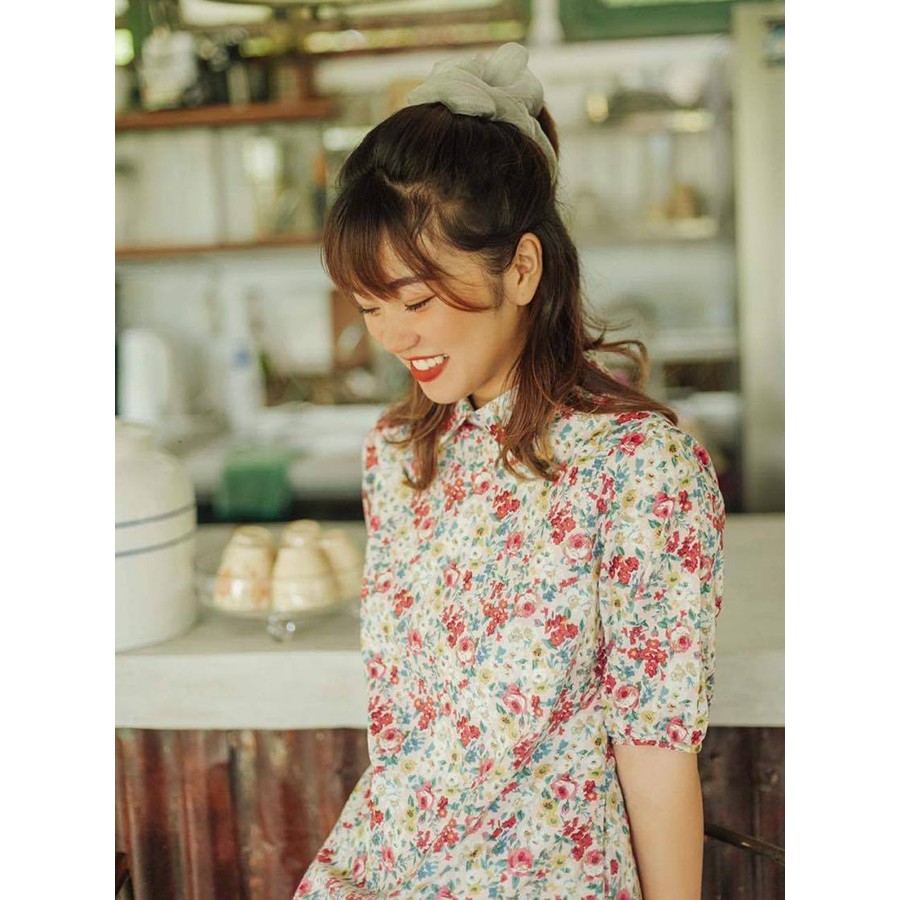 Rập giấy 30047 - Đầm A cổ sơmi - Lá in hoa