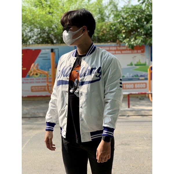 [CHÍNH HÃNG] ÁO KHOÁC GIÓ MLBNY CHỮ MLBNY VẢI DÙ - ÁO KHOÁC BOMBER - VARSITY JACKET