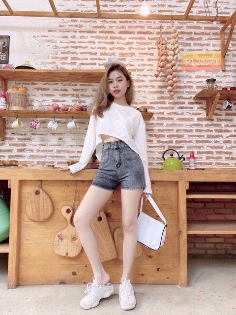 Quần short jean nữ Big Size lưng cao trên rốn, co dãn mạnh, lưng 2 nút phom rộng rãi dành cho người béo 60kg~90kg 3516