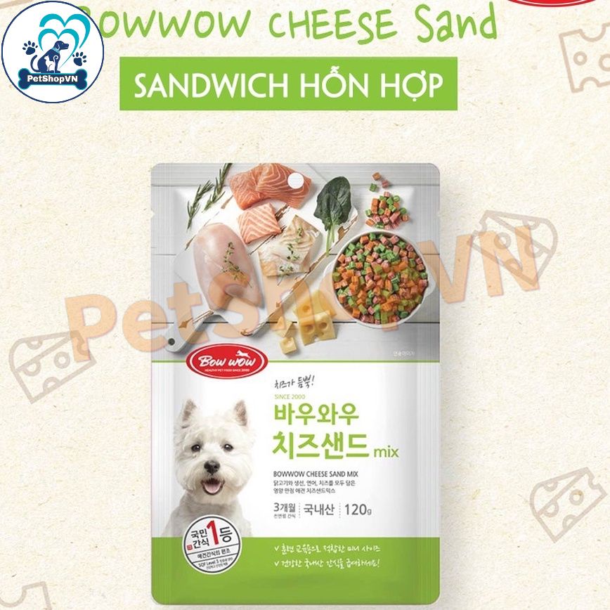 Snack Bánh Thưởng Sandwich Hỗn Hợp Cho Chó BOWWOW Túi 120G