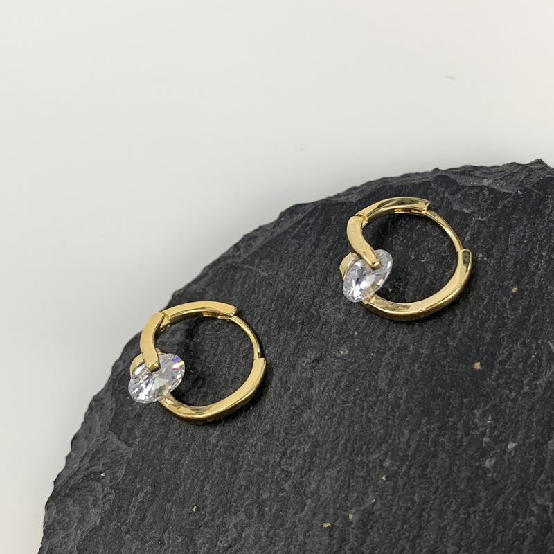 Khuyên Tai Kim Loại Không Đối Xứng Đính Đá Cao Cấp Phong Cách Hàn Quốc