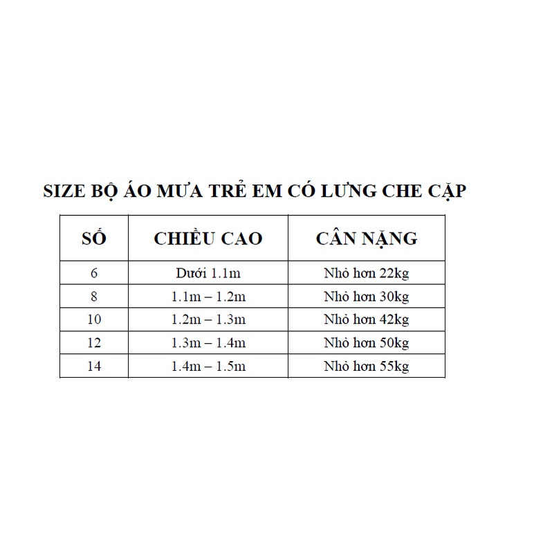 Bộ áo mưa trẻ em có lưng che cặp sách cho bé 6_8_10_12 tuổi chính hãng Sơn Thủy ha232328