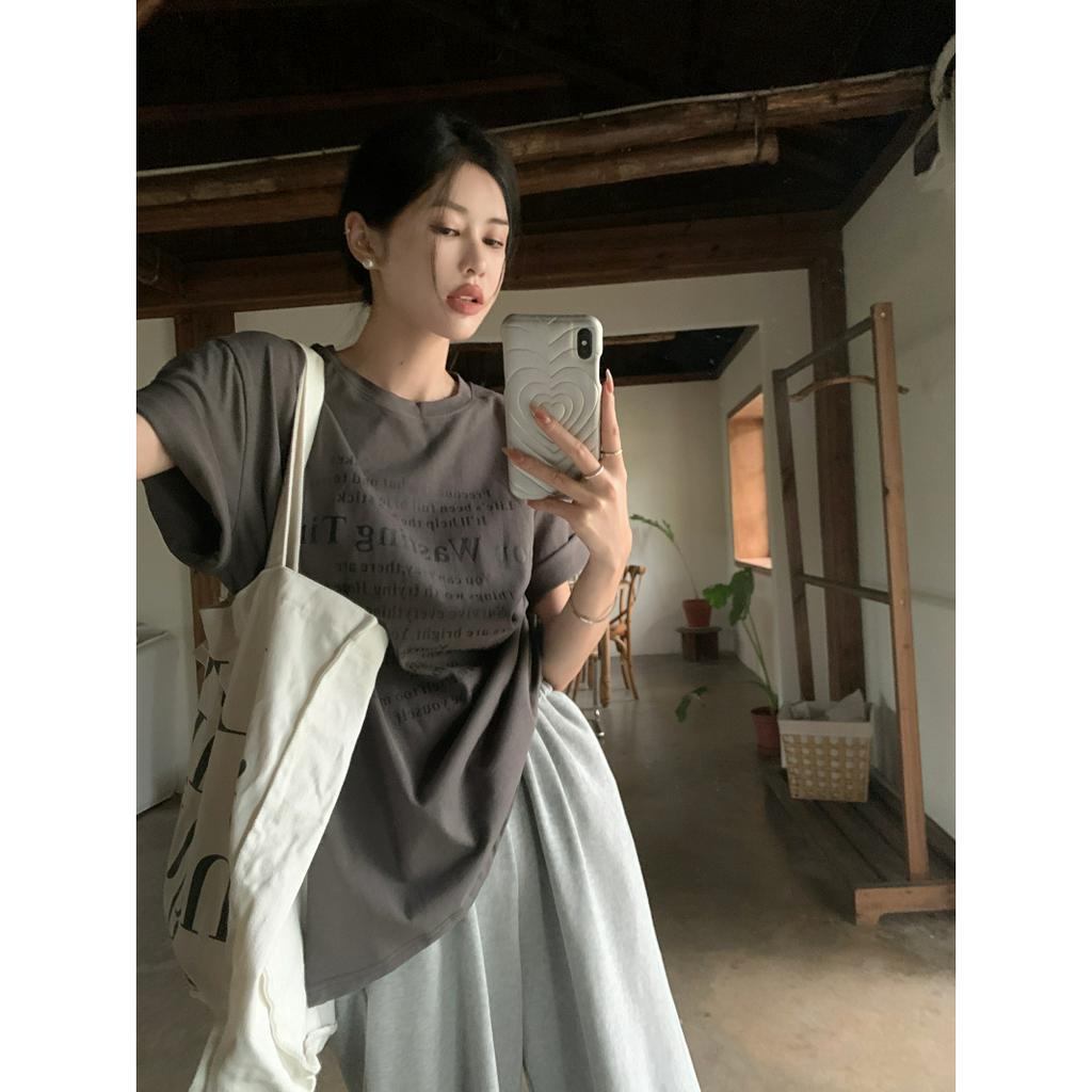 Ethelgirl Áo Thun Tay Ngắn Dáng Rộng In Chữ Phong Cách Hàn Quốc Thời Trang Cho Nam Và Nữ