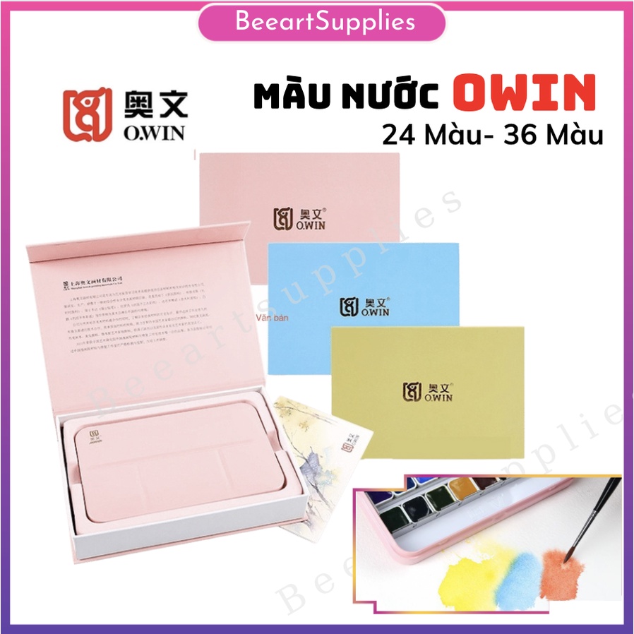 Màu nước dạng nén CAKES OWIN hộp thiếc chất lượng cao 24 mầu 36 mầu