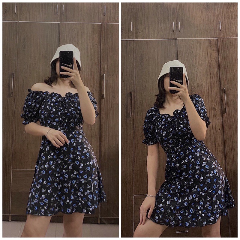 [ORDER] Váy hoa nhí đen cổ vuông tay phồng hottrend (có ảnh thật phía cuối) | BigBuy360 - bigbuy360.vn