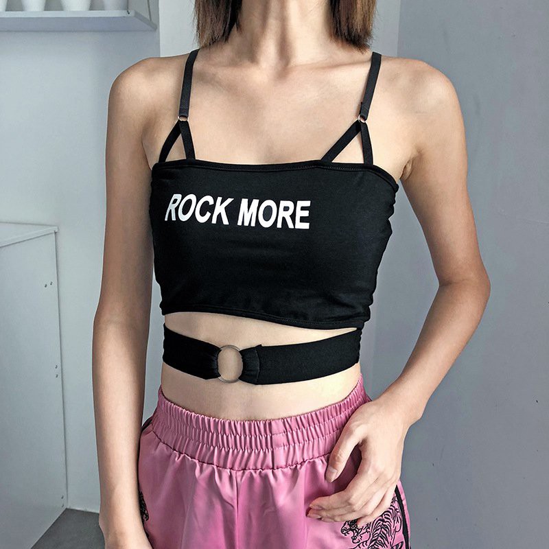 Áo Croptop sát nách hoạ tiết chữ thiết kế tôn dáng cho phái nữ