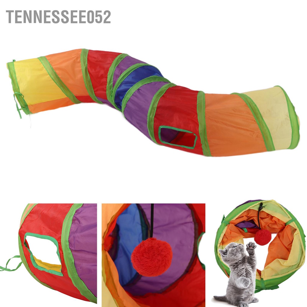 [Hàng Sẵn] Đường hầm dành cho mèo Hình chữ S có thể gập lại với bóng và 4 cửa Đồ chơi trong nhà cho mèo【Tennessee052】