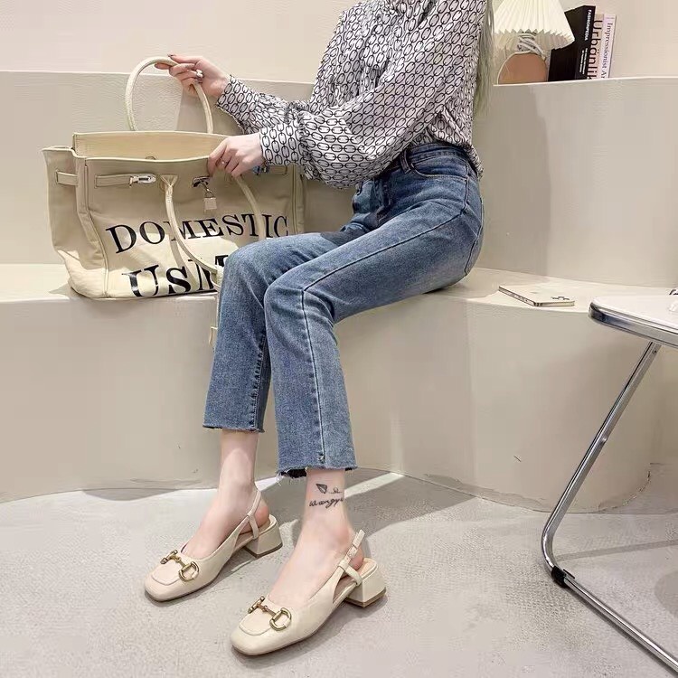 GIÀY CAO GÓT NỮ sục gót vuông mũi vuông 2,5cm dáng sandal slingback thời trang công sở đẹp -XS22