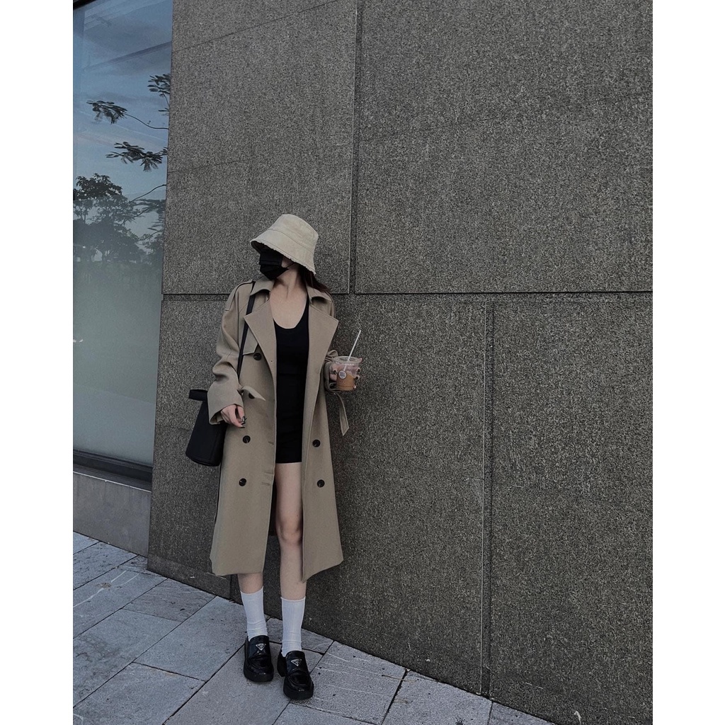 Áo khoác mangto dáng dài thiết kế kèm đai