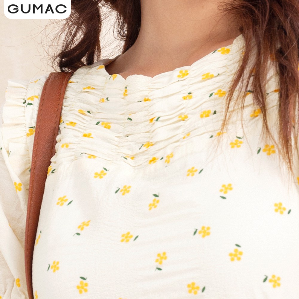 Đầm nữ thêu hoa thiết kế đô nhún DA1075 GUMAC màu trắng đủ size cực bánh bèo | BigBuy360 - bigbuy360.vn