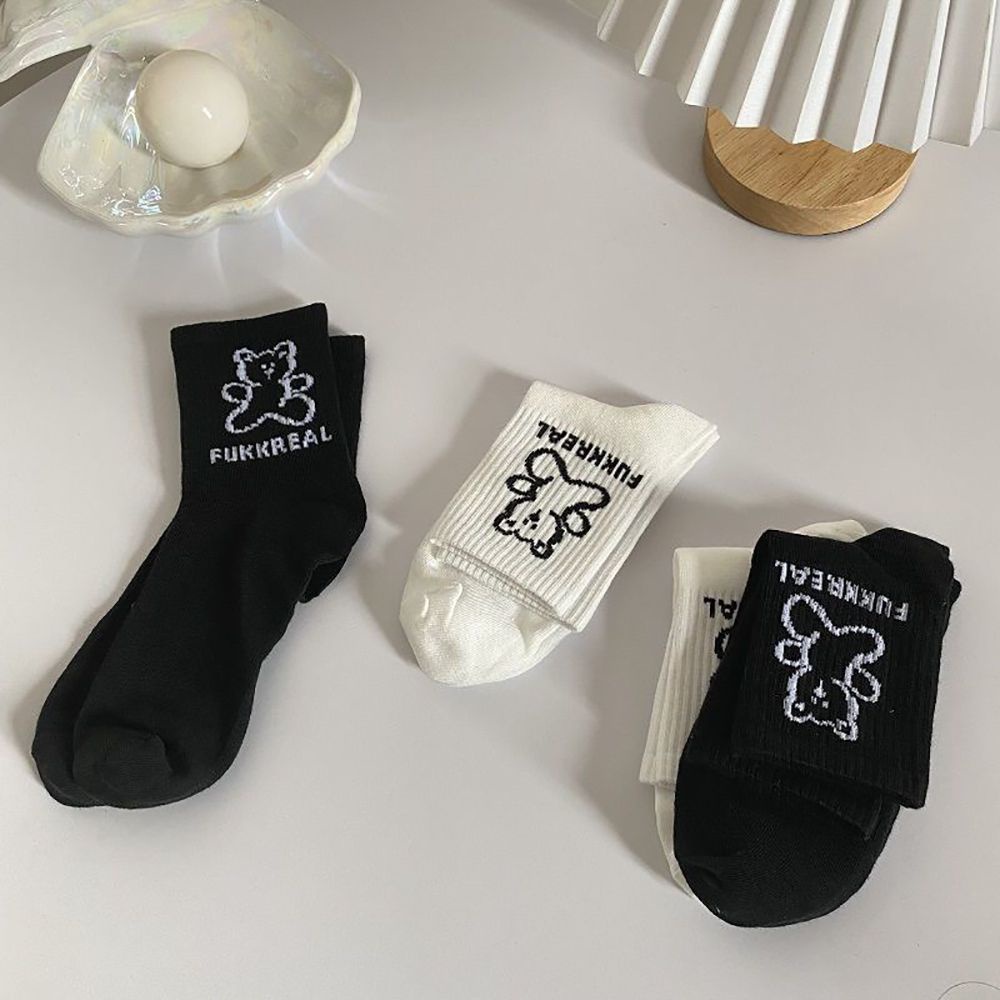 Vớ cotton co giãn thoáng khí in hình gấu hoạt hình đáng yêu phong cách Hàn Quốc cho nữ