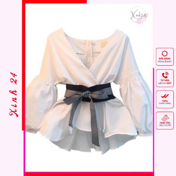 Áo sơ mi nữ tay cổ chữ V, kiểu tay phồng ngọt ngào và xinh xắn | BigBuy360 - bigbuy360.vn
