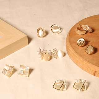 Khuyên Tai G2C03 6 Kiểu Mắt Mèo Dát Đá Và Kim Cương Nhân Tạo Sang Trọng Cho Nữ