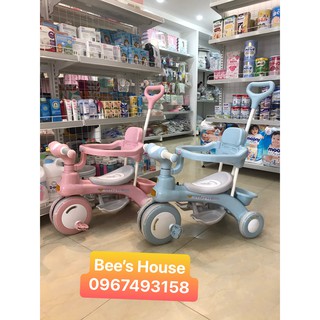 XE ĐẨY CHO BÉ KIÊM XE CHÒI CHÂN, XE ĐẠP 3 BÁNH XANH HỒNG