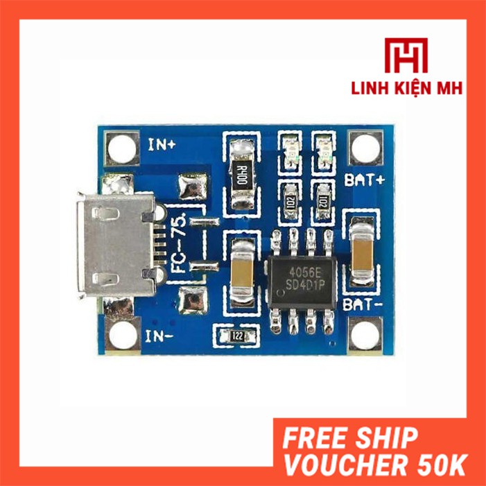 Mạch Sạc Pin Lithium TP4056 1A Micro USB V1 Bảo Vệ Quá Dòng Quá Áp