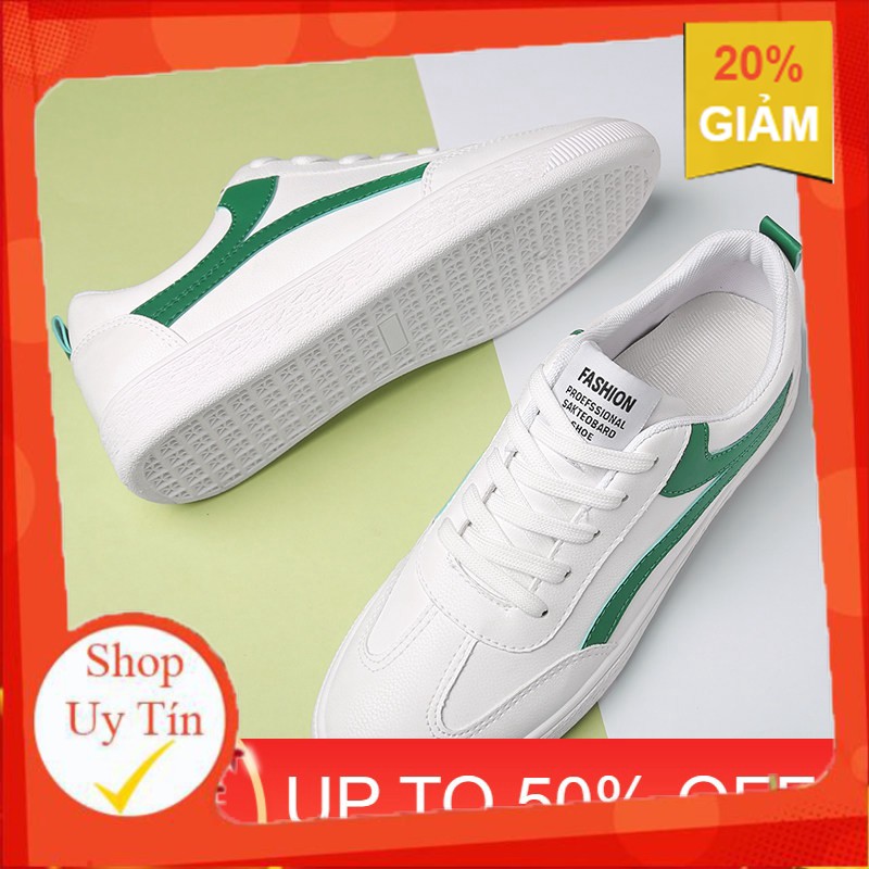 LV 10.10 [SẴN HÀNG][ FULLBOX ] GIẦY SNEAKER DA KẺ NEW TREND ( TRẮNG - XANH LÁ ) Nam phong cách Korea