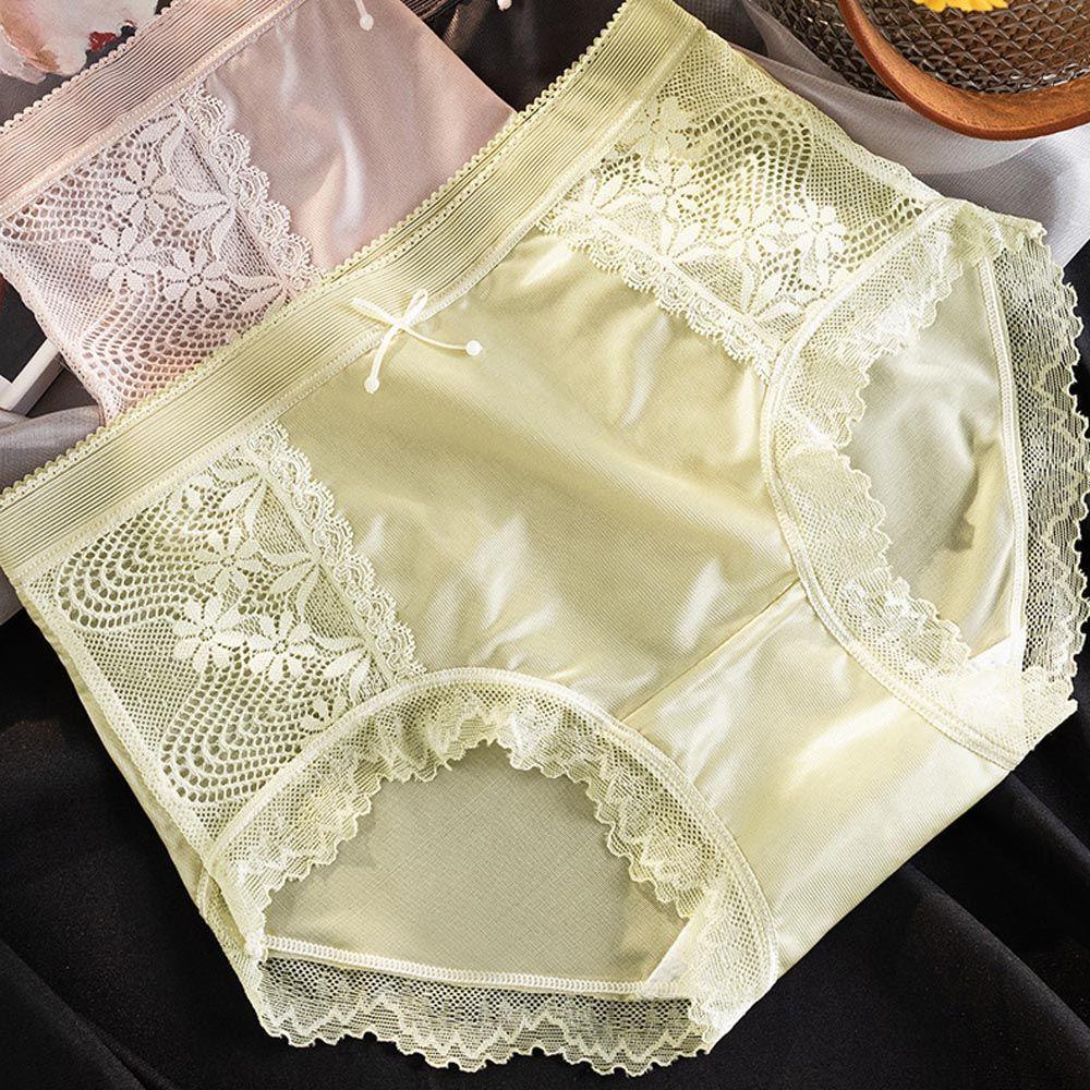 OCEANMAP Quần Lót Lụa Mát Trong Suốt Lưng Vừa Không Đường May Phối Ren Thoáng Khí Thời Trang Cho Nữ