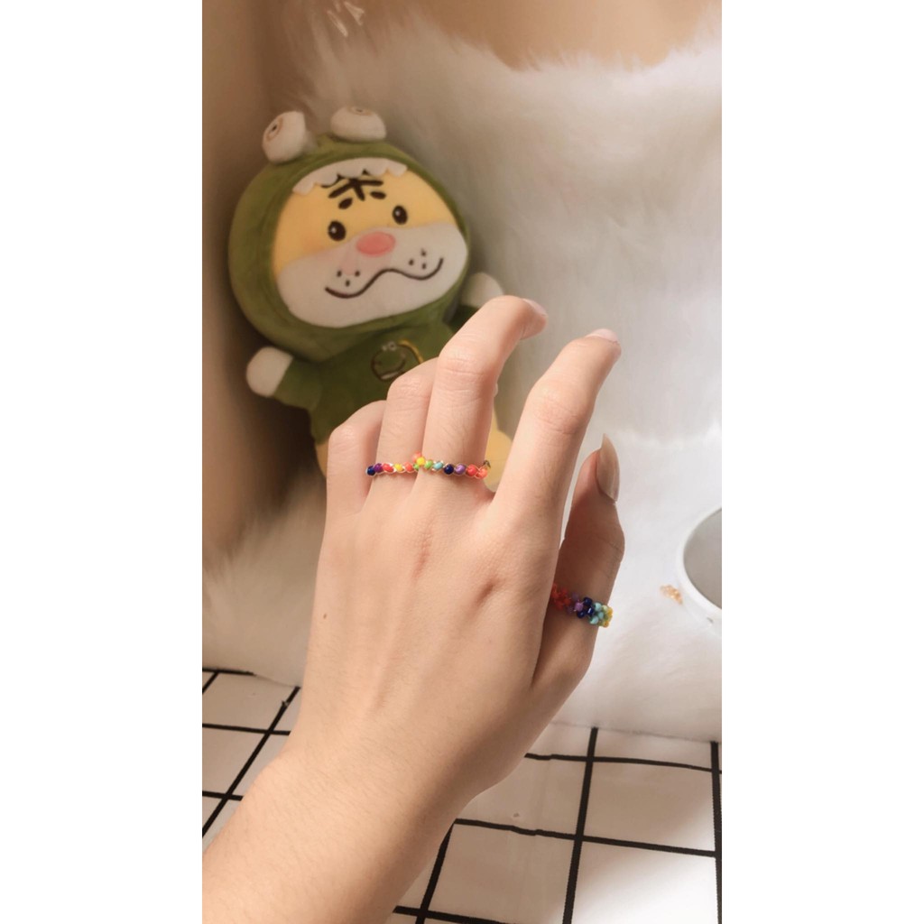 Nhẫn hạt beads cầu vồng handmade trendy mẫu 3