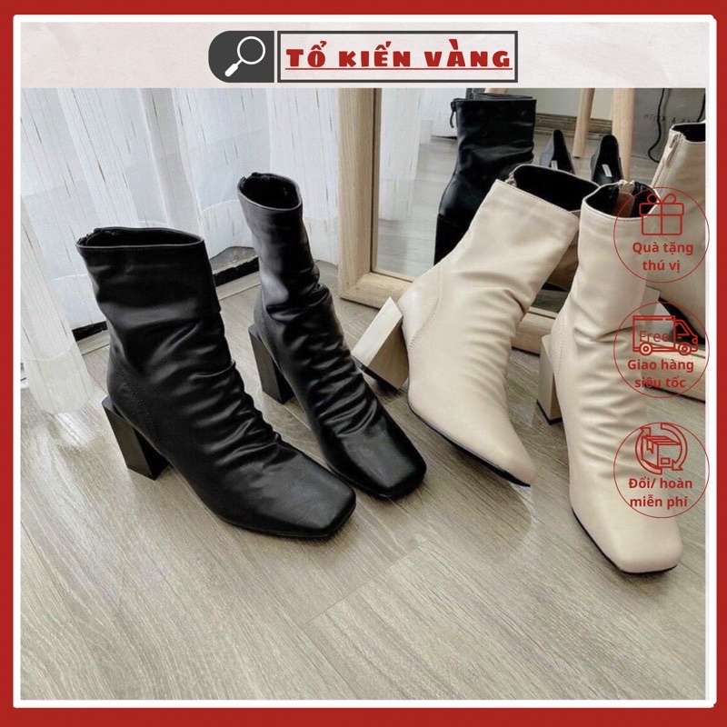 Bốt Cổ Lưrng n Nhăn Kéo Khóa Sau Da Lì Mẫu Mới Tổ Kiến Vàng L0510