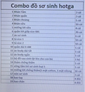Combo đầy đủ đồ sơ sinh HOTGA