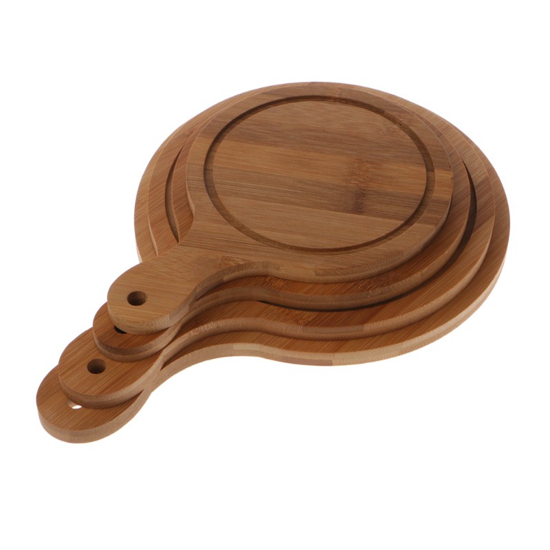 yu Durable Round Wooden Pizza Paddle Serving Board Making Peel Cutting Tray 4 Sizes