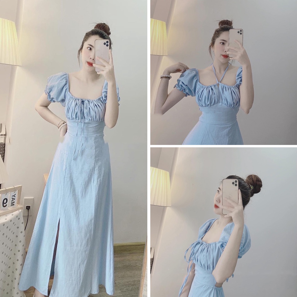 Đầm đũi xước 2 dây chun ngực dáng dài xinh xăn váy maxi nữ BN993