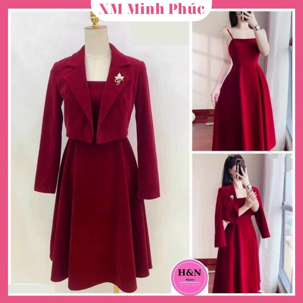 Set Váy Nữ Thiết Kế 2 Dây Dáng Xòe Kèm Áo Khoác Vest Dự Tiệc Sang Chảnh Duyên Dáng Thời Trang Đầm Xm Minh Phúc