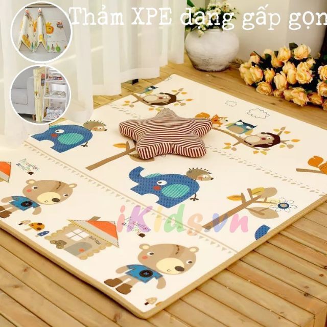 Thảm Xốp XPE Chống Thấm 1m8 x 2m Cao Cấp Gấp Gọn, Thảm Trải Sàn Hình Cute Cho Bé Tập Chơi