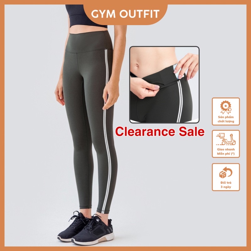 Quần Thể Thao Nữ Lululemon XẢ HÀNG - CẮT MÃ, Kiểu Legging Hai Sọc Trắng Sporty