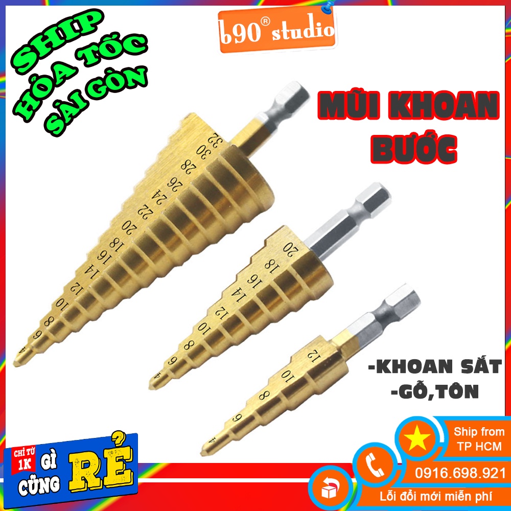 Mũi khoan bước chuôi lục giác chất liệu thép phủ titanium chịu nhiệt tốt , độ bền cao