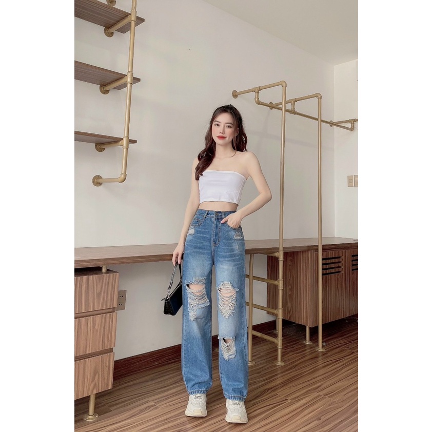 Quần jeasn rách ống suông rộng 288