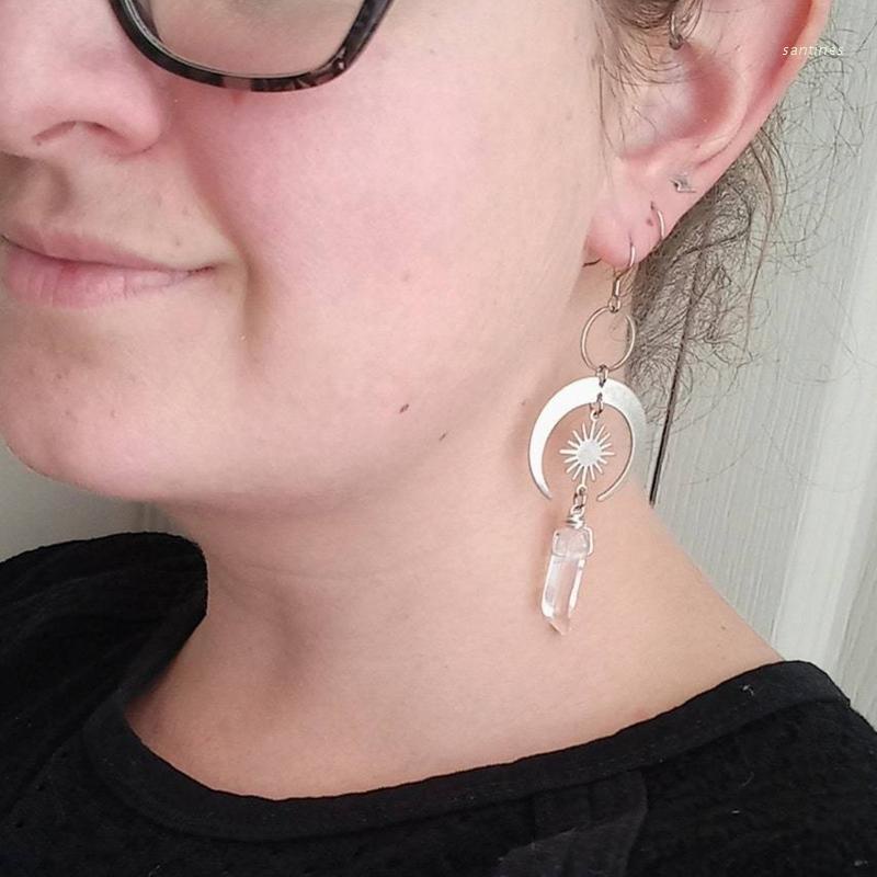 1 Đôi Bông Tai Hình Mặt Trăng Và Mặt Trời Phong Cách Gothic