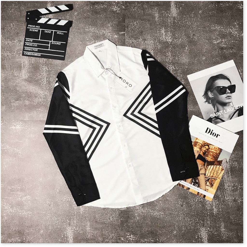 Áo sơ mi tay dài phối sọc đen cực chất , siêu đẹp cho anh em KOKO MI STORE