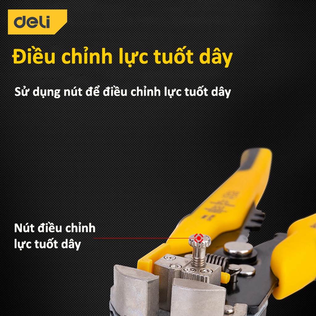 Kìm Tuốt Dây Điện Bấm Cos Đa Năng Deli - Chất Liệu Thép Cao Cấp, Điều Chỉnh Lực Tuốt Dây Dễ Dàng - DL2018